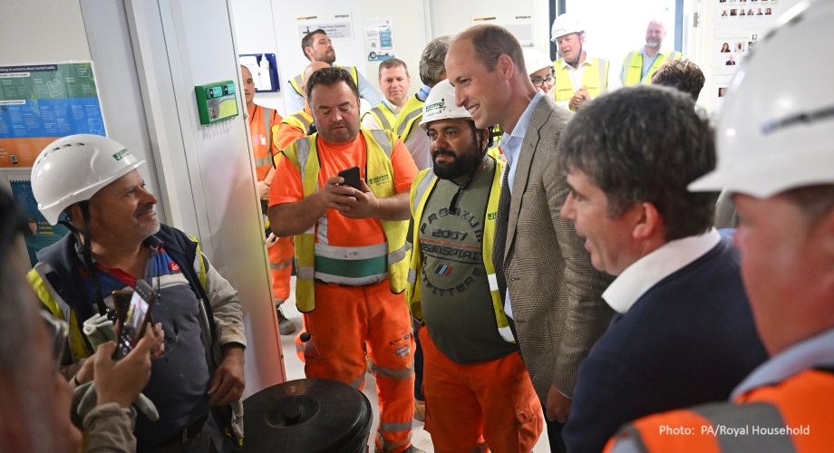 HRH Prince William visits a construction site in West London